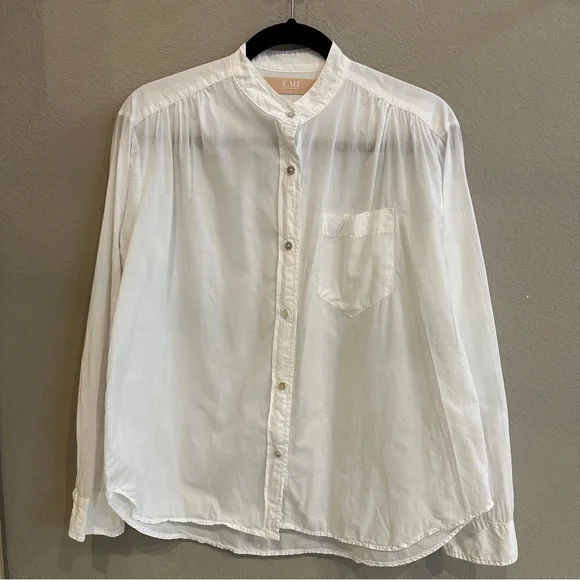 CALI by Cali Dreaming White Collarless Button Down Cotton Shirt Small - Picture 2 of 7